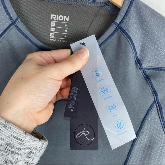 Rion Men's‎ Stretchy Compression Long Sleeve Shirt Top Gray Size Medium (NWT) - Picture 6 of 7